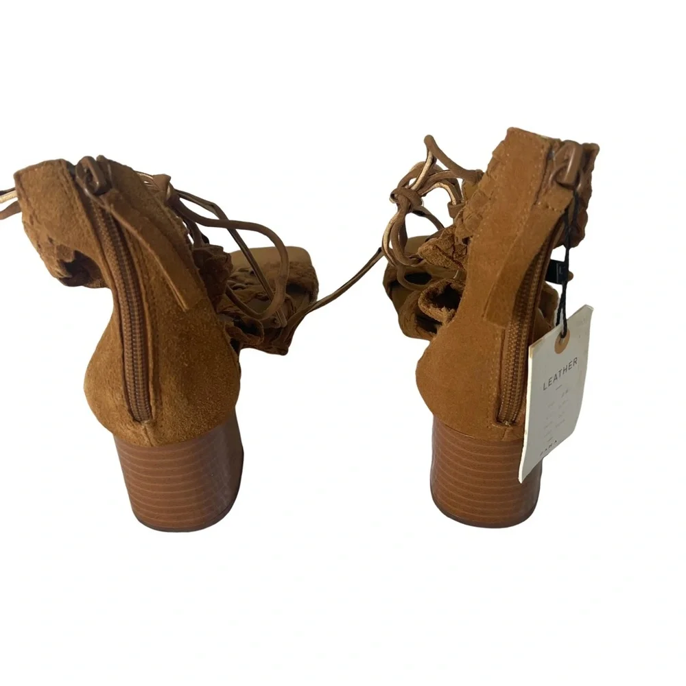 NWT Zara Basic Brown Woven Suede Strap Lace Up Sandals. Size 9 - Picture 6 of 12